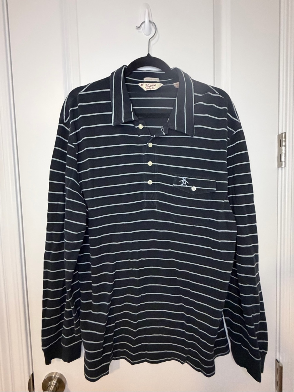 Original Penguin Black Long Sleeve Striped Polo
